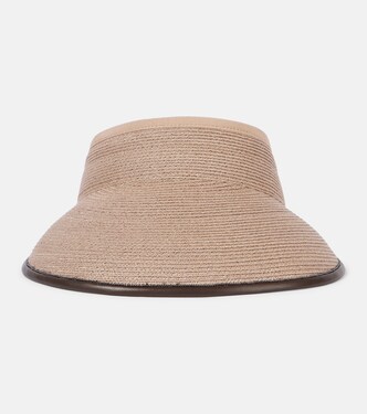 Leather-trimmed raffia visor | Brunello Cucinelli