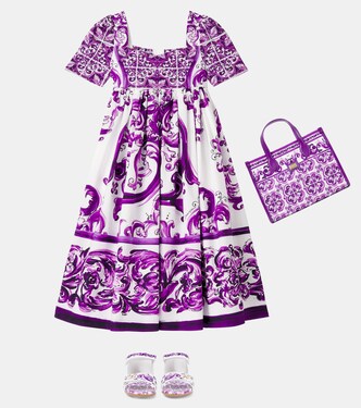 Majolica smocked cotton poplin dress in white - Dolce Gabbana Kids