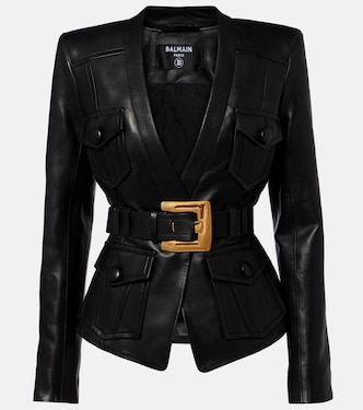 Veste en cuir à ceinture | Balmain