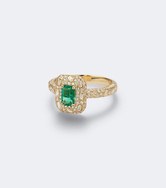 Halo Portrait 18kt gold ring with diamonds and emerald | Suzanne Kalan