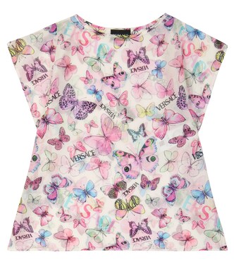 Cotton and silk butterfly printed kaftan | Versace Kids