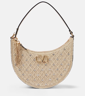 VLogo Signature raffia-effect shoulder bag | Valentino Garavani