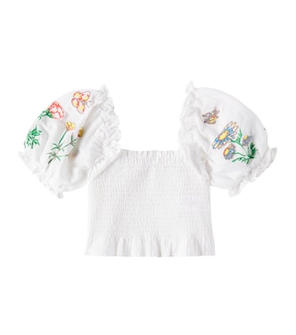 Floral smocked linen and cotton top | Stella McCartney Kids