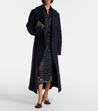 Belted pinstriped wool coat in blue - Dries Van Noten | Mytheresa