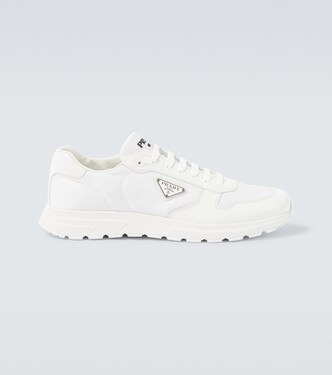 Logo leather-trimmed sneakers | Prada