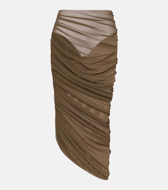 Diana ruched asymmetric midi skirt | Norma Kamali