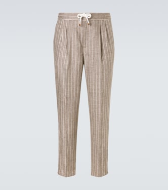 Pantaloni in twill di lino a righe | Brunello Cucinelli