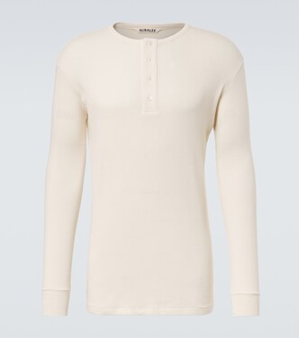 Ribbed-knit cotton Henley shirt | Auralee
