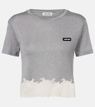 Lace-trimmed silk jersey crop top | Miu Miu