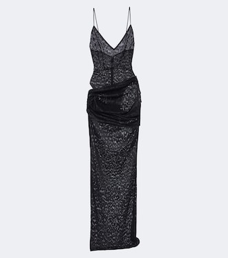 Draped leopard-print lace maxi dress | Alex Perry