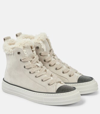 Monili shearling-trimmed suede high-top sneakers | Brunello Cucinelli
