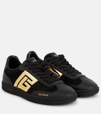 PB suede and mirrored faux leather sneakers | Balmain