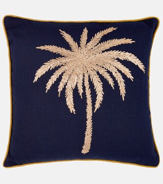 Embroidered cotton canvas cushion | Les-Ottomans