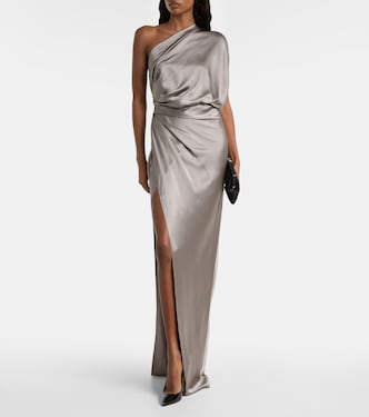 silk grey dress Silver Grey Silk Wrap Dress, Bridesmaid Dress, Wedding Guest Dress, Silk Satin Dress, Maxi Dress, Evening Dress, Long Dress, Formal Dress