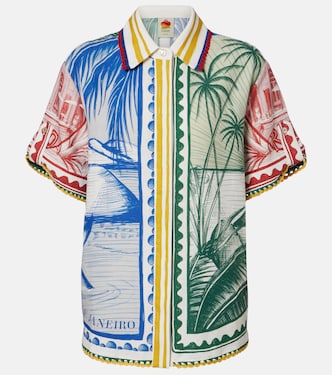 Brasil Vintage crochet-trimmed printed linen-blend shirt | Farm Rio
