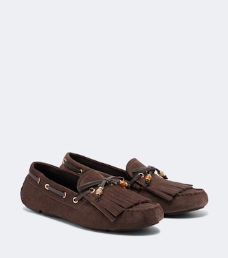 Chaussures bateau Manon en daim à franges | Jimmy Choo