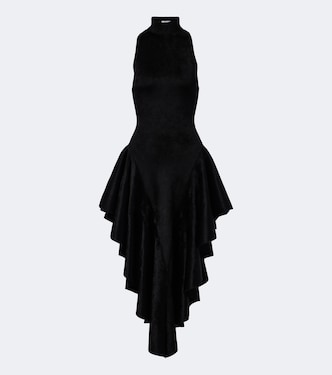 Asymmetric ruffled velvet midi dress | Alaïa