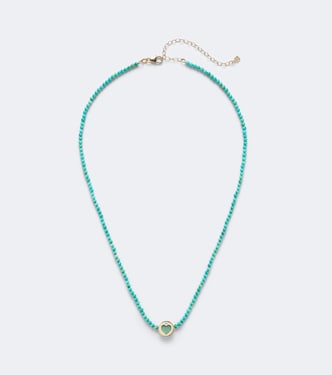 Icon Heart 14kt gold beaded necklace with turquoise and diamond | Sydney Evan