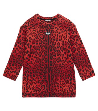 Leopard-print cotton sweatshirt dress | Dolce&Gabbana Kids