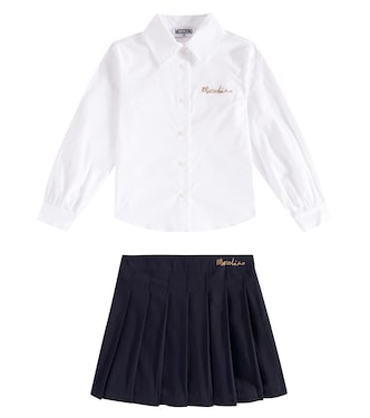 Embroidered cotton shirt and skirt set | Moschino Kids