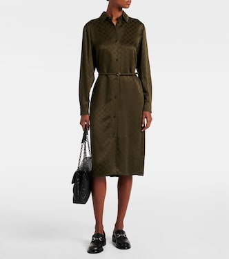 slim fit dress slacks Green Satin Jacquard Dress