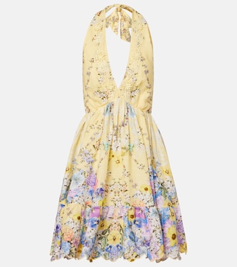 Embellished floral halterneck linen minidress | Camilla