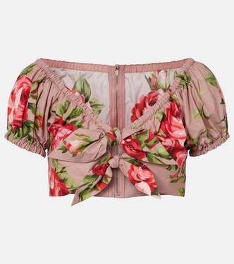 Floral bow-detail cotton crop top | Dolce&Gabbana