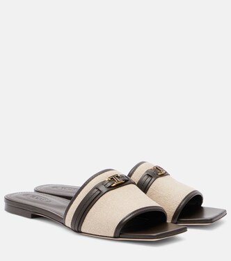 Leather-trimmed raffia slides | Tod's