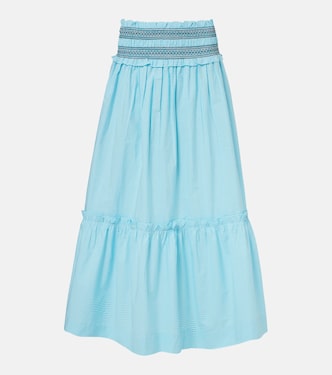 Embroidered gingham cotton poplin maxi skirt | Ganni