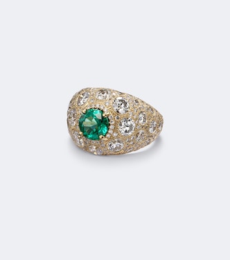 18kt gold ring with diamonds and emerald | Suzanne Kalan