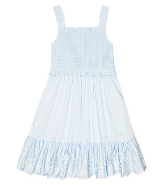 Smocked cotton poplin dress | Self-Portrait Kids