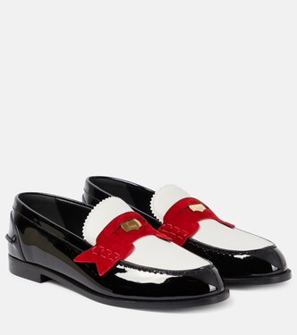 Penny suede-trimmed patent leather penny loafers | Christian Louboutin