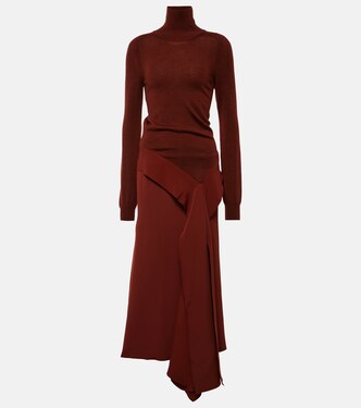Robe midi en laine et crêpe | Victoria Beckham
