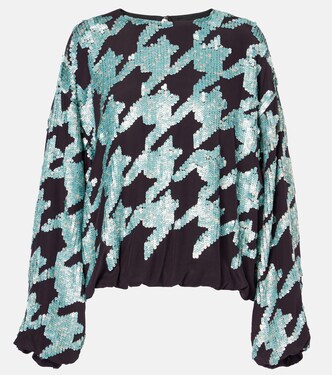 Sequined houndstooth silk sweatshirt | Dries Van Noten