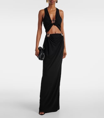 black sparkly halter dress Black Panther Sequin Halter Gown / Sparkling Black Mesh Pinup Gown with Rosette Bust & Criss-Cross Back M