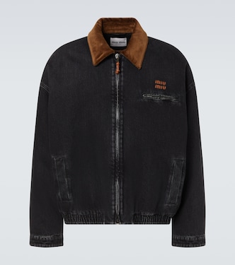 Corduroy-trimmed denim blouson jacket | Miu Miu