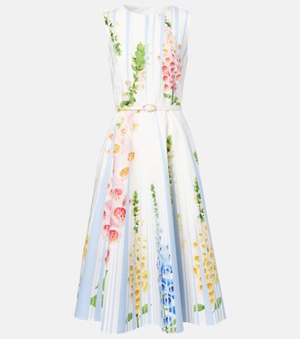 Floral trompe l’œil cotton-blend midi dress | Oscar de la Renta