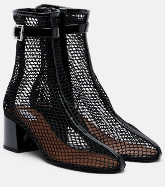 Fishnet patent leather-trimmed ankle boots | Alaïa