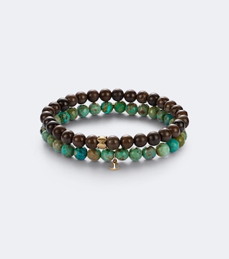 Set of 2 14kt gold beaded bracelets with turquoise and jaspers | Sydney Evan