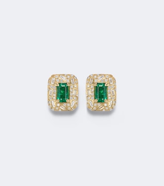 Halo Portrait 18kt gold earrings with diamonds and emeralds | Suzanne Kalan