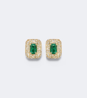 Halo Portrait 18kt gold earrings with diamonds and emeralds | Suzanne Kalan