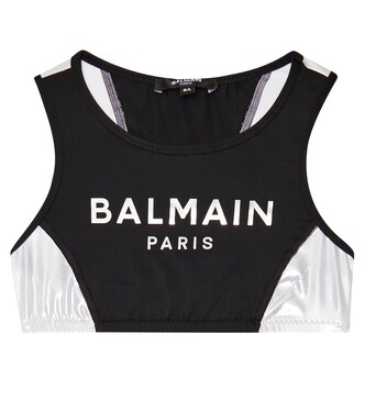Logo printed sports crop top | Balmain Kids
