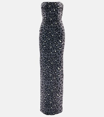 Leopard-print strapless velvet gown | Alex Perry