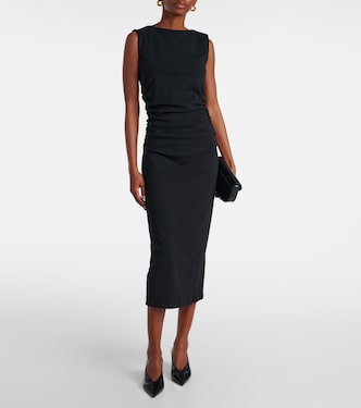 veronica beard charissa ruched midi dress Charissa ruched cotton-blend midi dress in brown - Veronica Beard