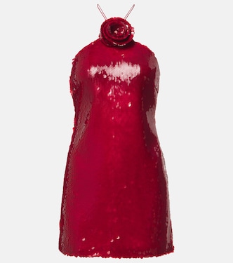 فستان قصير ستايل هالتر مزين بترتر وأبليكيه ورود | Magda Butrym