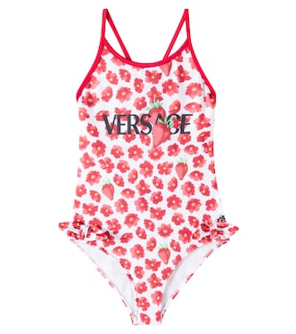Strawberry Garden bow-detail floral swimsuit | Versace Kids