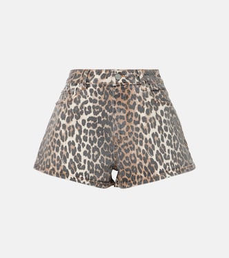Leopard-print denim shorts | Ganni