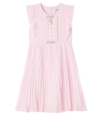 Pleated bow-detail chiffon dress | Self-Portrait Kids