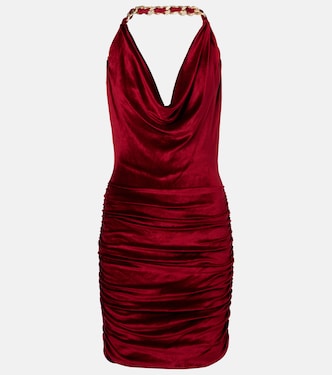 Chain-detail draped velvet minidress | Balmain