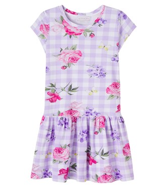 Floral gingham cotton-blend jersey dress | Monnalisa